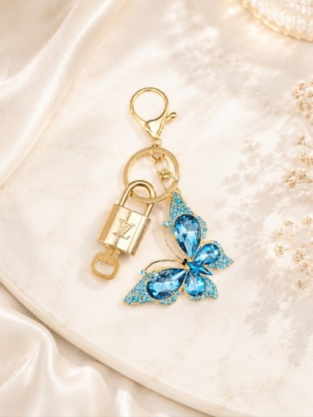 LV Gold Padlock 🔑 Authentic Louis Vuitton Charm + Unbranded Butterfly Keychain
